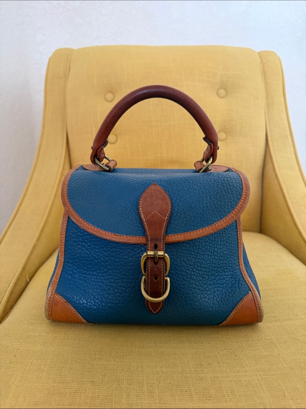 Dooney & Bourke Blue Pebbled Leather Mini Satchel with Brown Trim